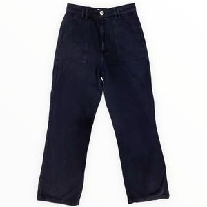 Zara High Waisted Flare Navy Cargo Jeans Size M